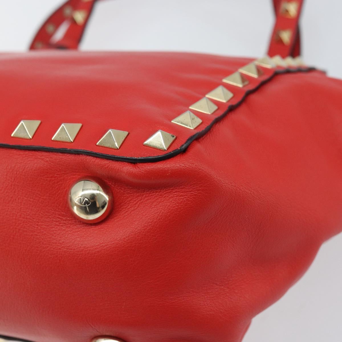VALENTINO Rock studs Hand Bag Leather 2way Red Gold Auth BA10808