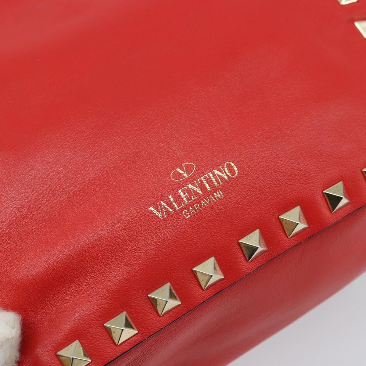 VALENTINO Rock studs Hand Bag Leather 2way Red Gold Auth BA10808
