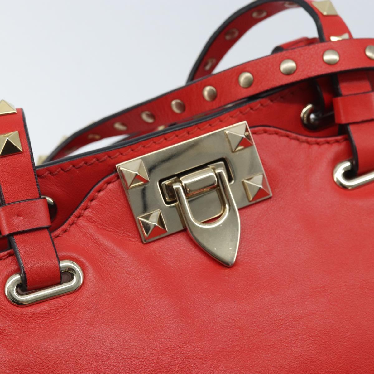 VALENTINO Rock studs Hand Bag Leather 2way Red Gold Auth BA10808