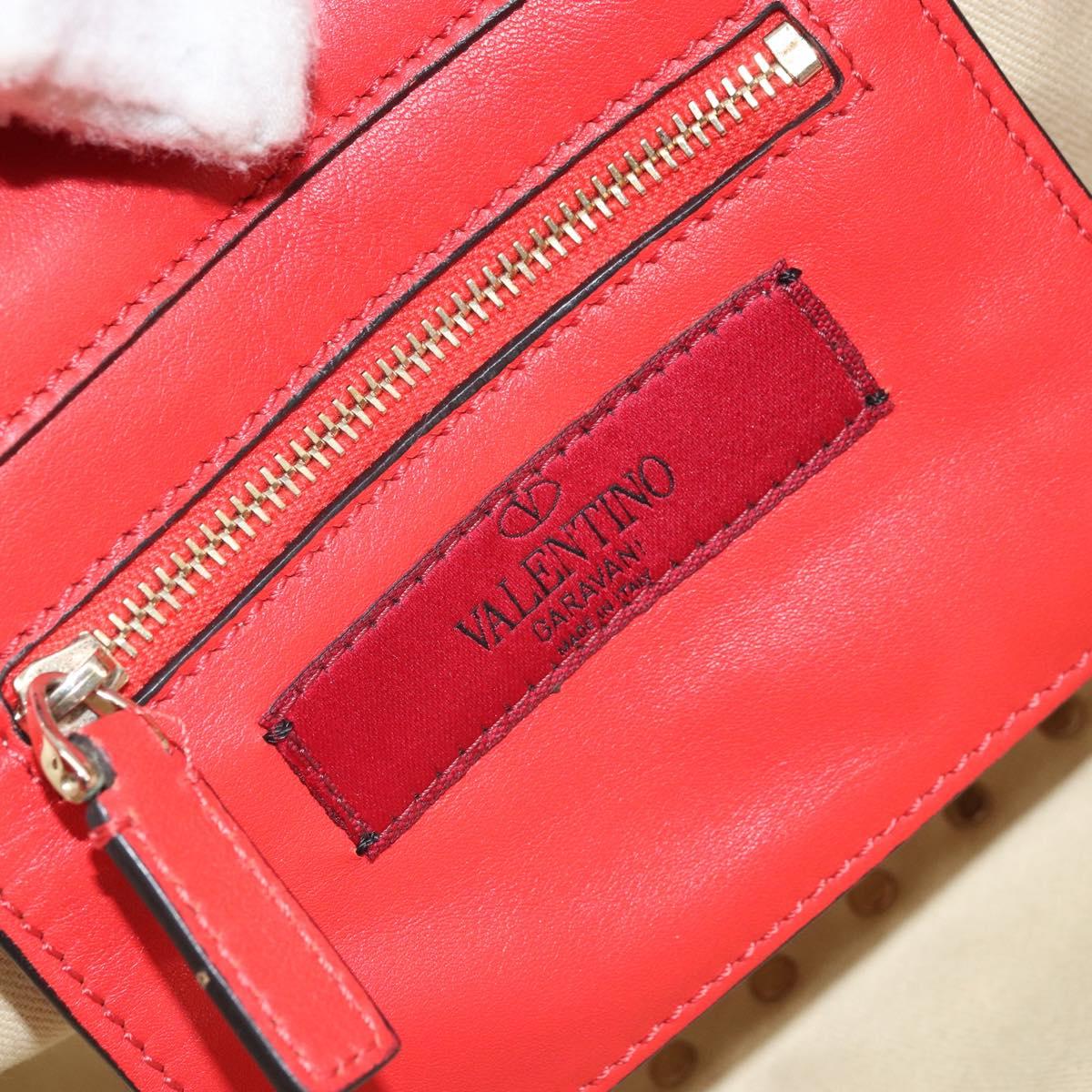 VALENTINO Rock studs Hand Bag Leather 2way Red Gold Auth BA10808