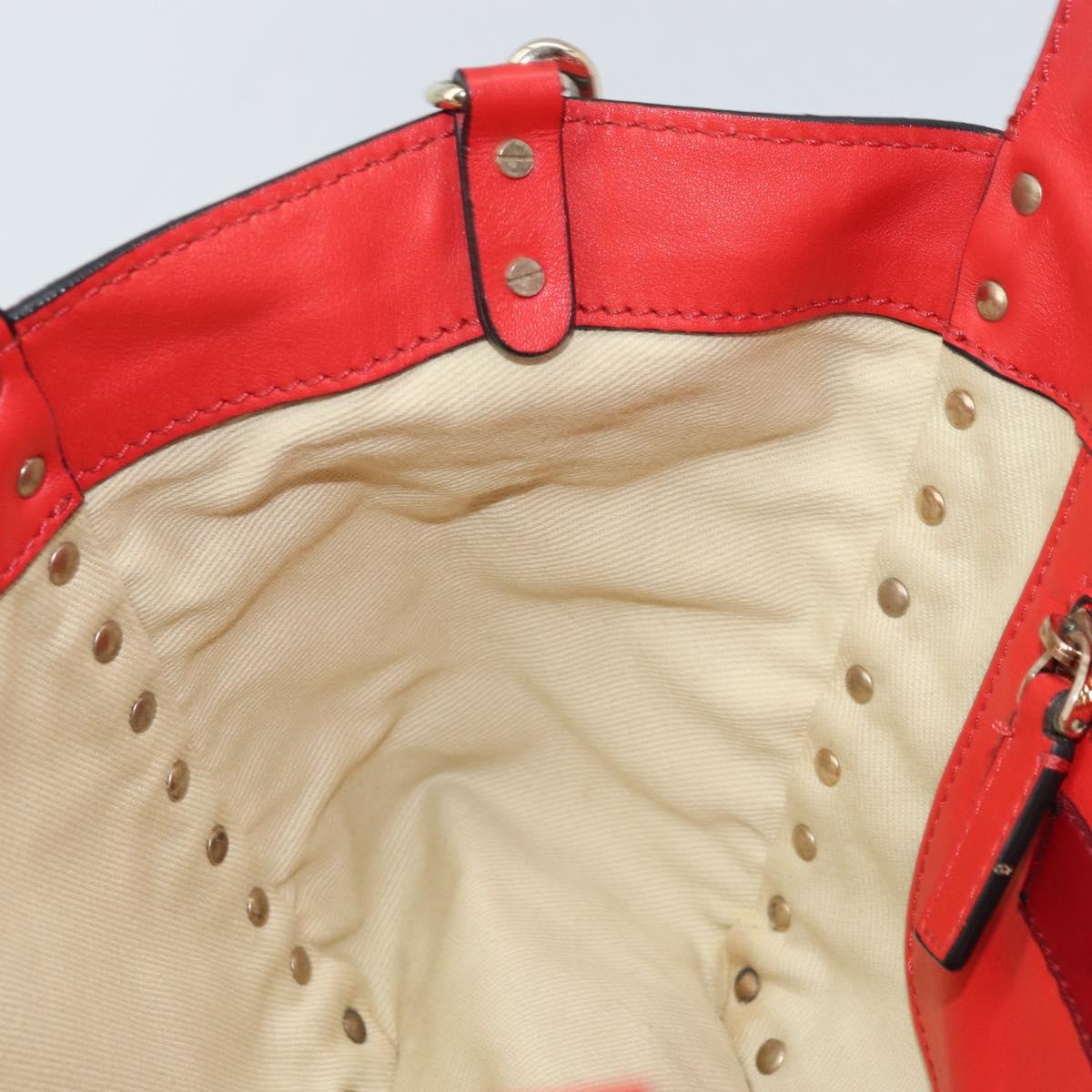 VALENTINO Rock studs Hand Bag Leather 2way Red Gold Auth BA10808