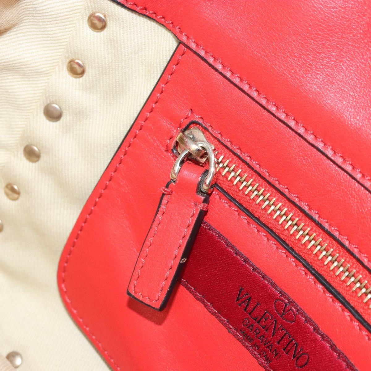 VALENTINO Rock studs Hand Bag Leather 2way Red Gold Auth BA10808
