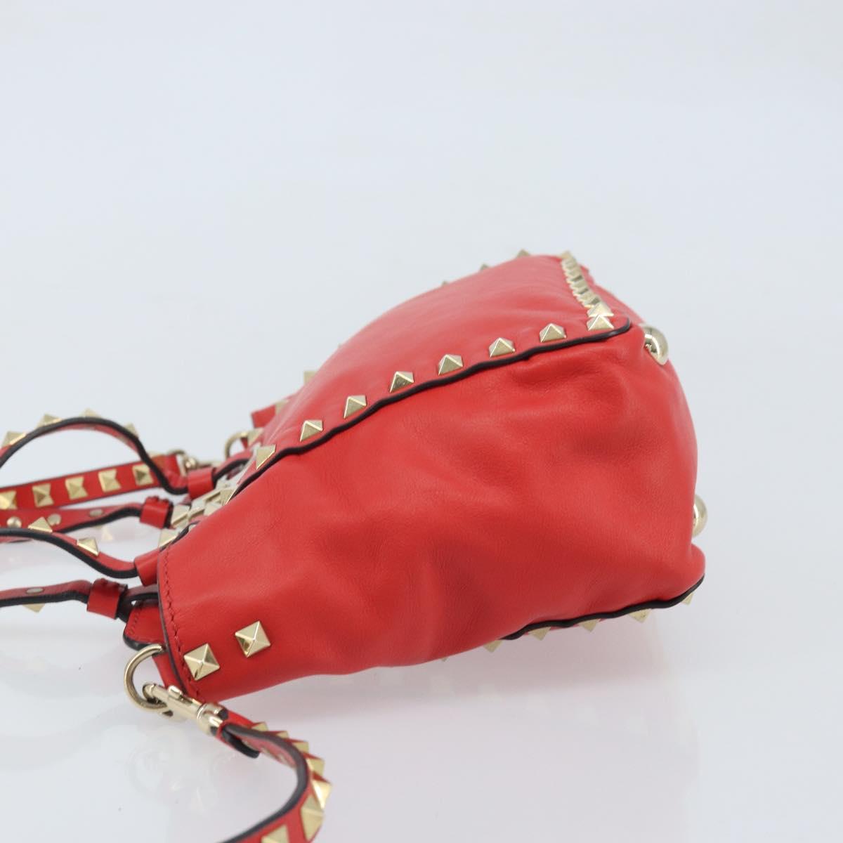 VALENTINO Rock studs Hand Bag Leather 2way Red Gold Auth BA10808