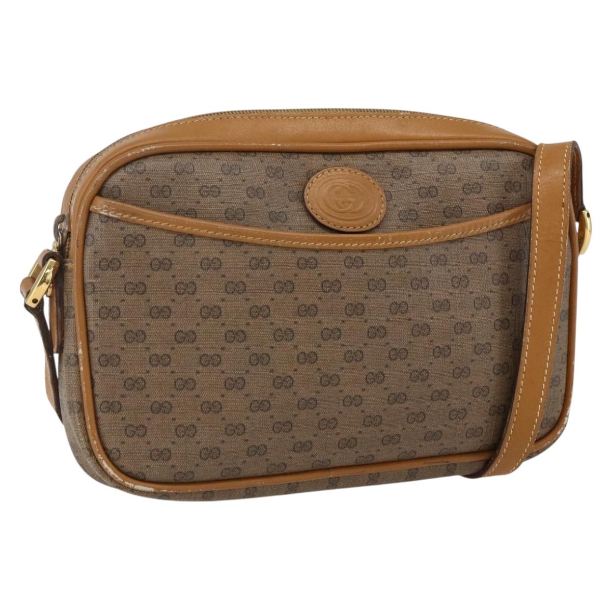 GUCCI Micro GG Supreme Shoulder Bag PVC Beige Gold Auth BA10809