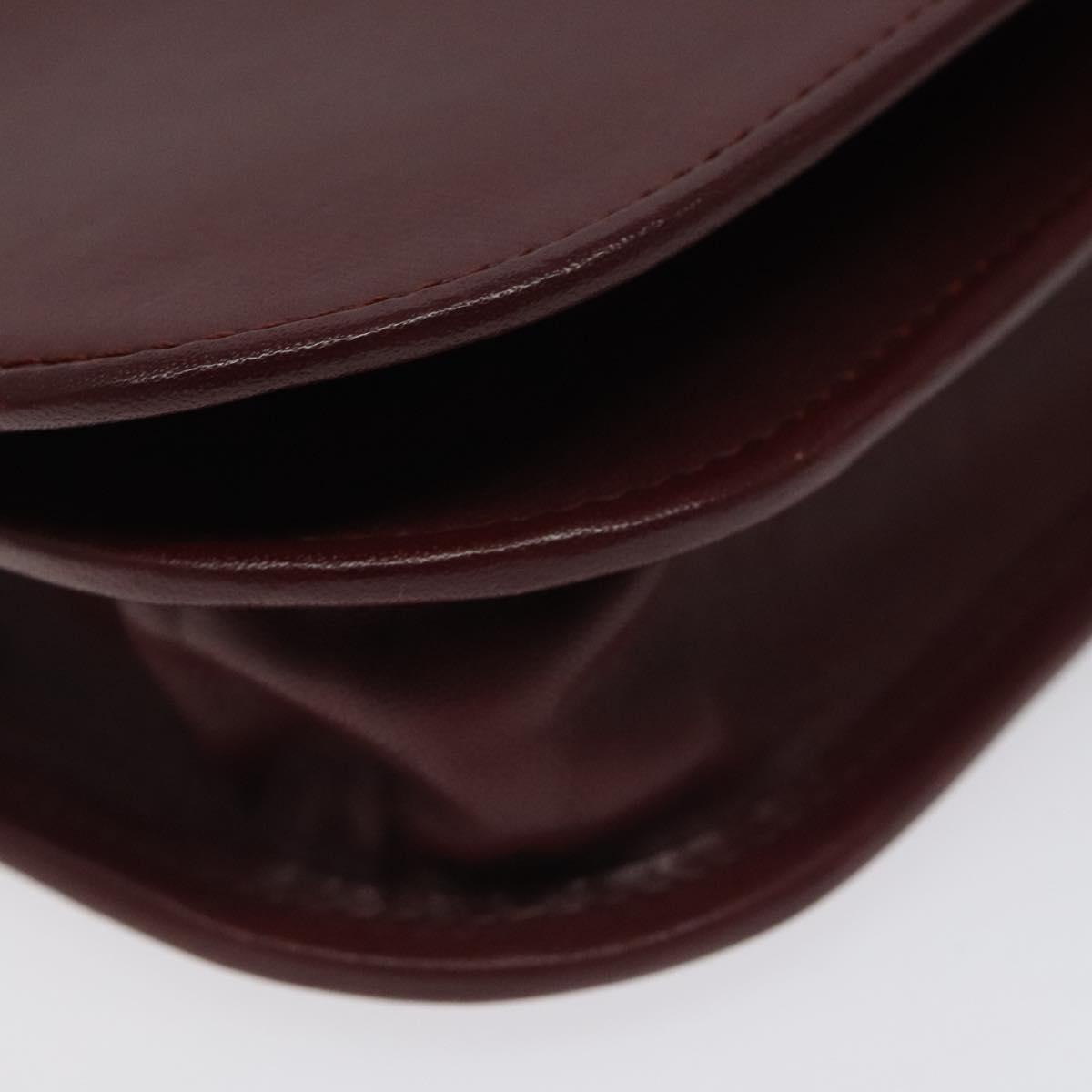 CARTIER Must Line Shoulder Bag Leather Wine Red Gold Auth BA1082