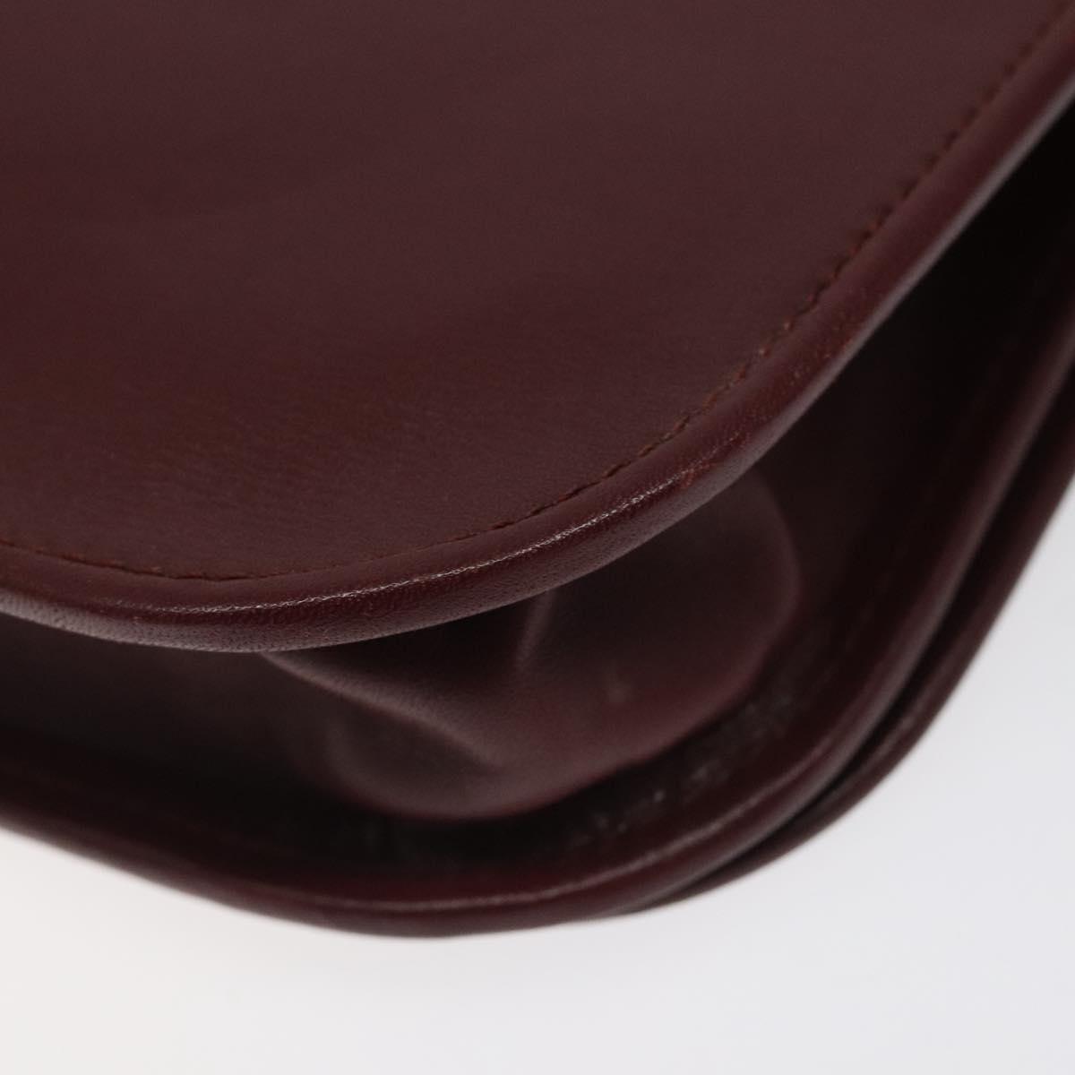 CARTIER Must Line Shoulder Bag Leather Wine Red Gold Auth BA1082