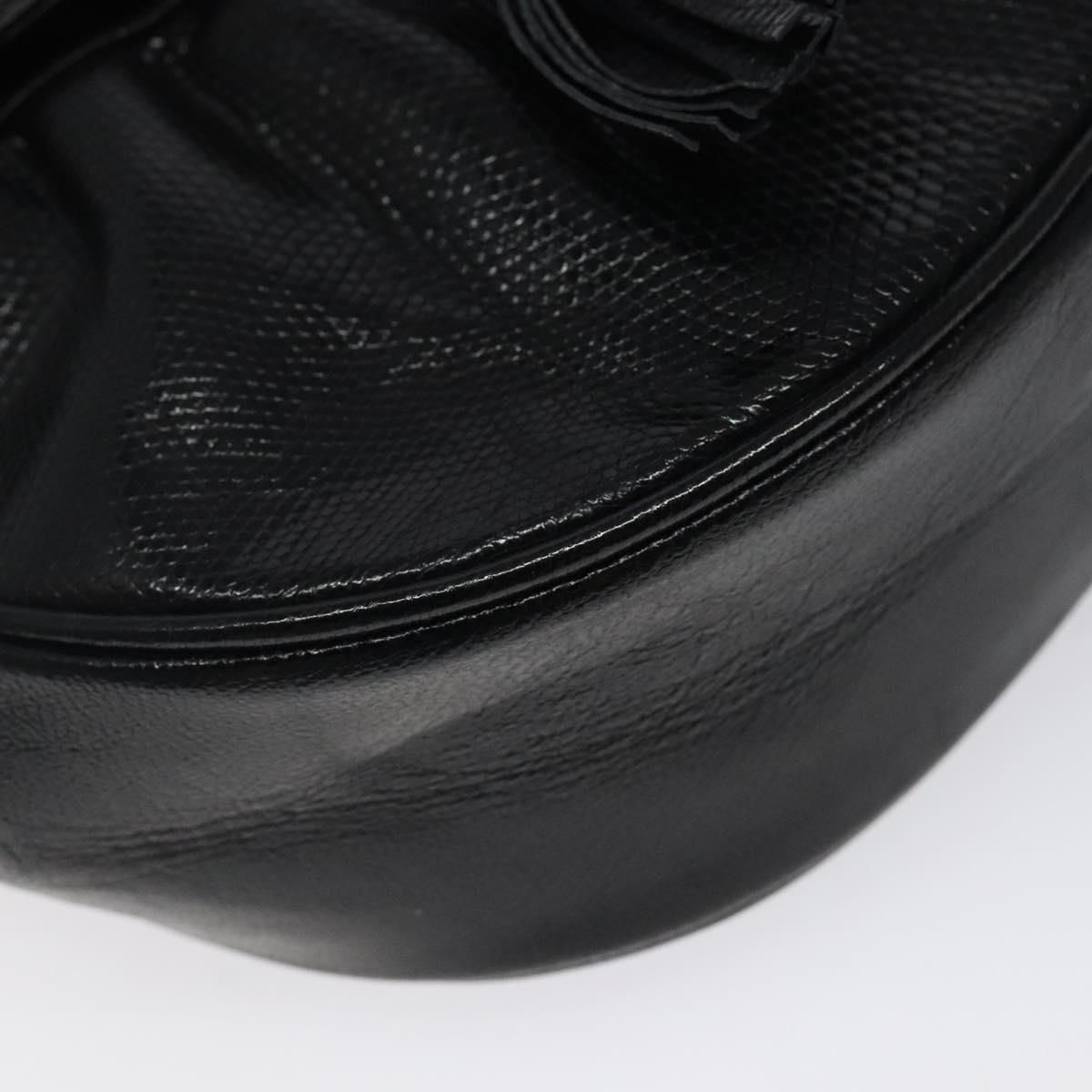 SAINT LAURENT Shoulder Bag Leather Embossed Black Gold Auth BA1084