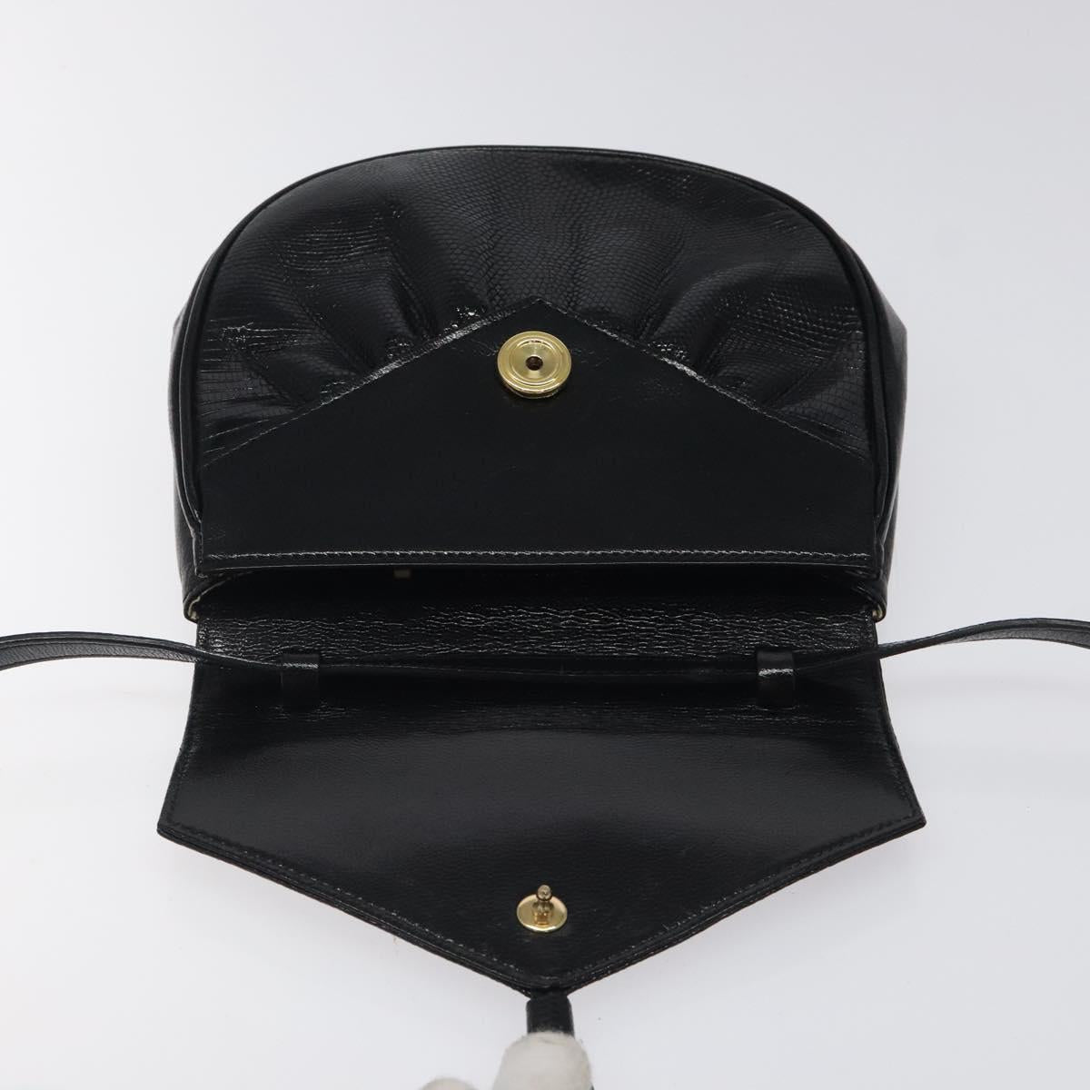 SAINT LAURENT Shoulder Bag Leather Embossed Black Gold Auth BA1084