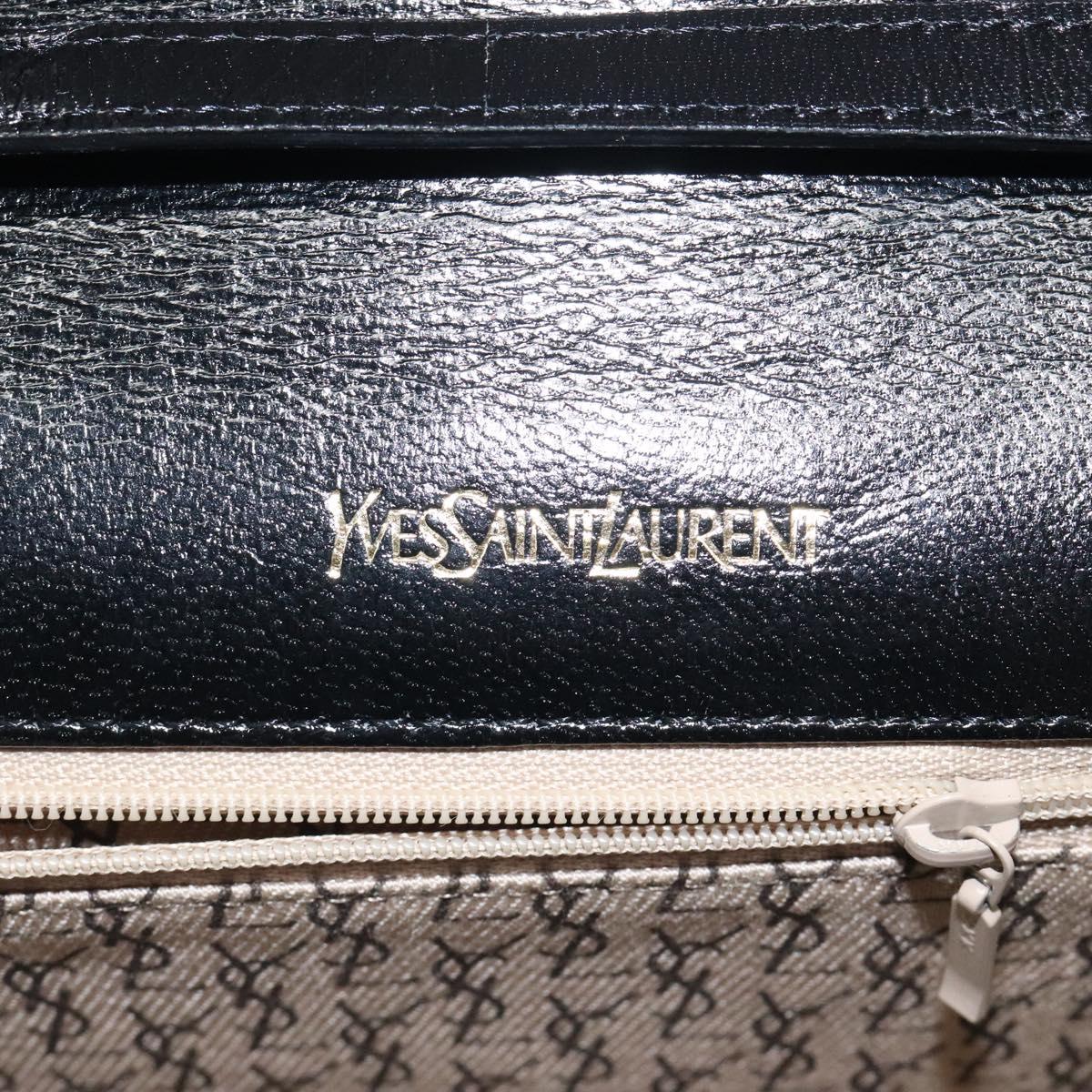 SAINT LAURENT Shoulder Bag Leather Embossed Black Gold Auth BA1084