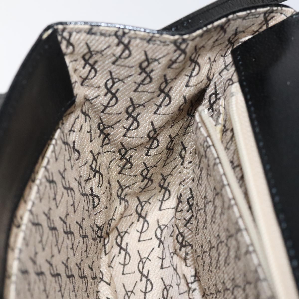 SAINT LAURENT Shoulder Bag Leather Embossed Black Gold Auth BA1084