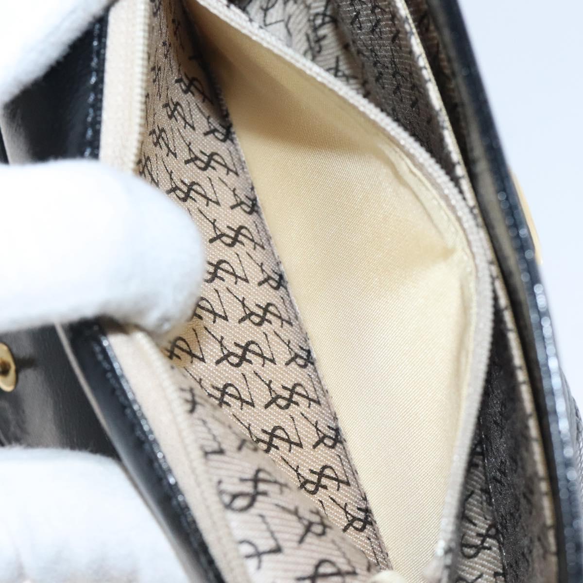 SAINT LAURENT Shoulder Bag Leather Embossed Black Gold Auth BA1084