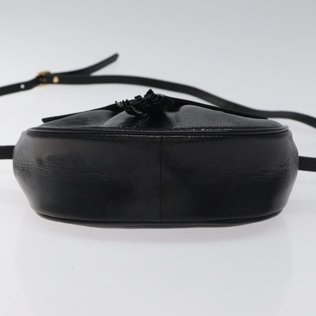 SAINT LAURENT Shoulder Bag Leather Embossed Black Gold Auth BA1084