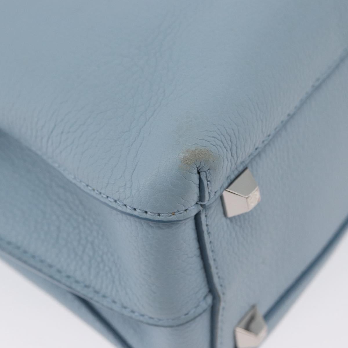 MCM Hand Bag Leather 2way Light Blue Silver Auth BA10842V