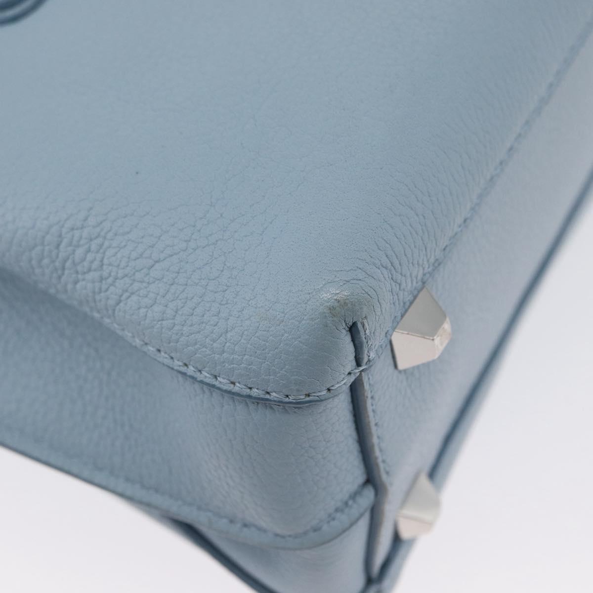 MCM Hand Bag Leather 2way Light Blue Silver Auth BA10842V