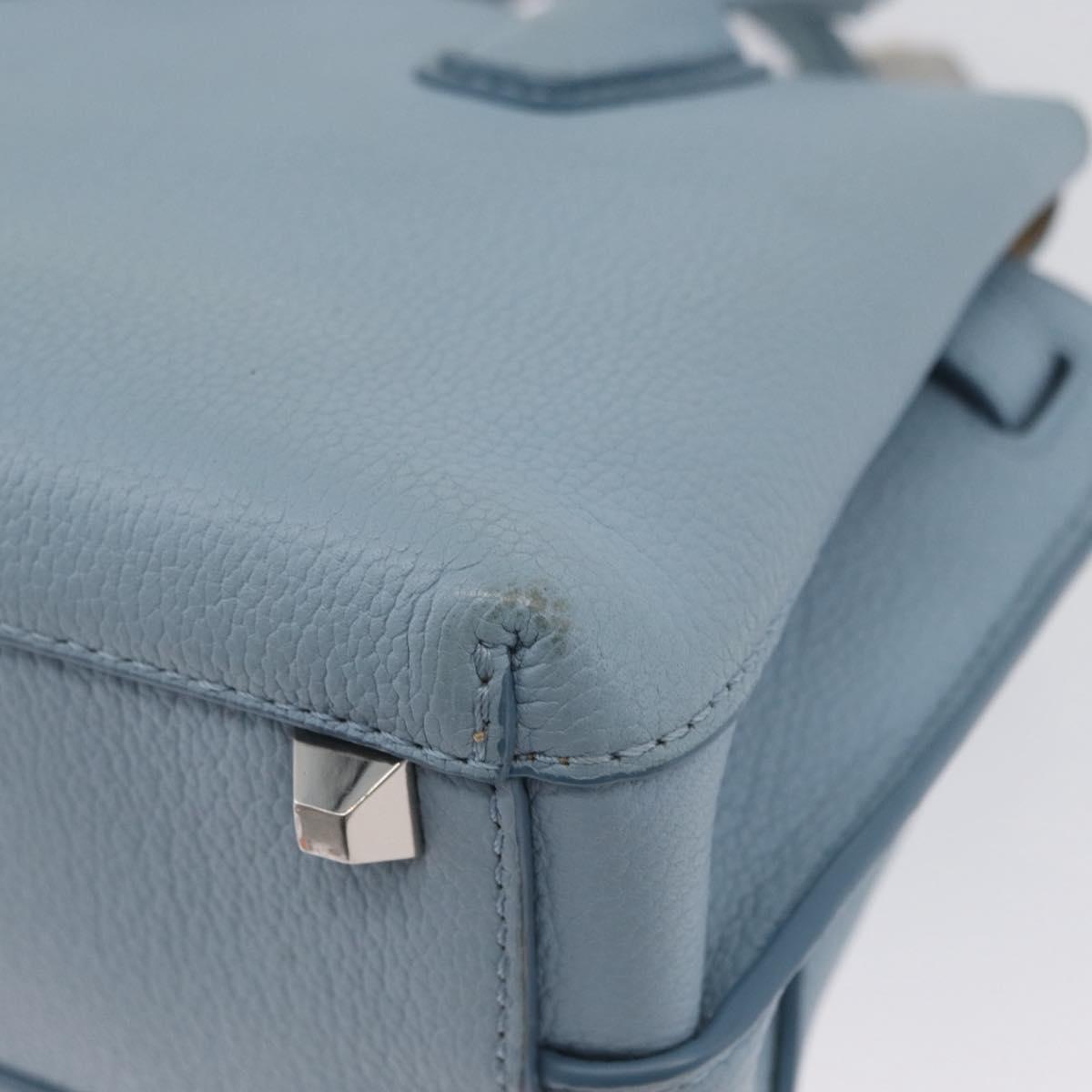 MCM Hand Bag Leather 2way Light Blue Silver Auth BA10842V