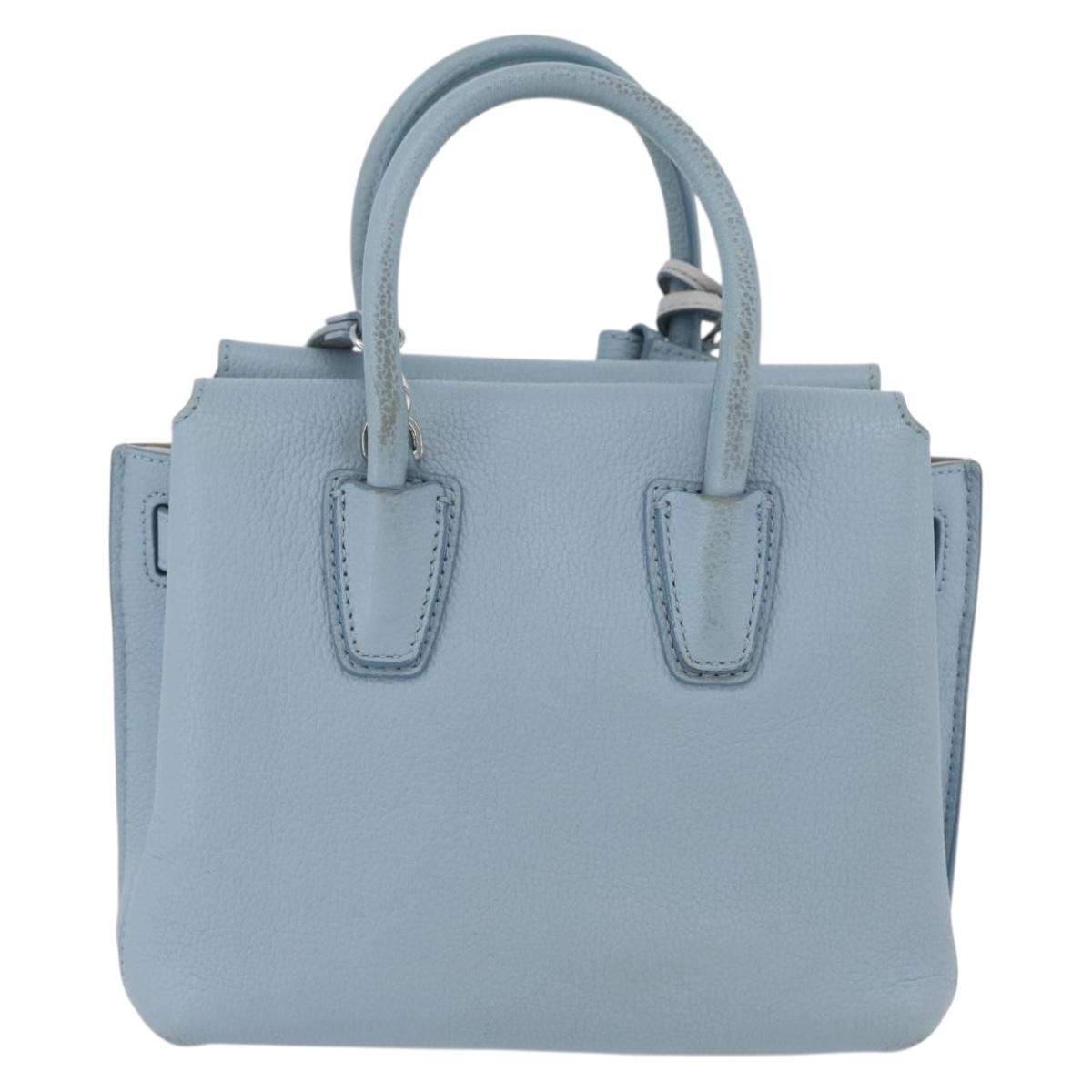MCM Hand Bag Leather 2way Light Blue Silver Auth BA10842V
