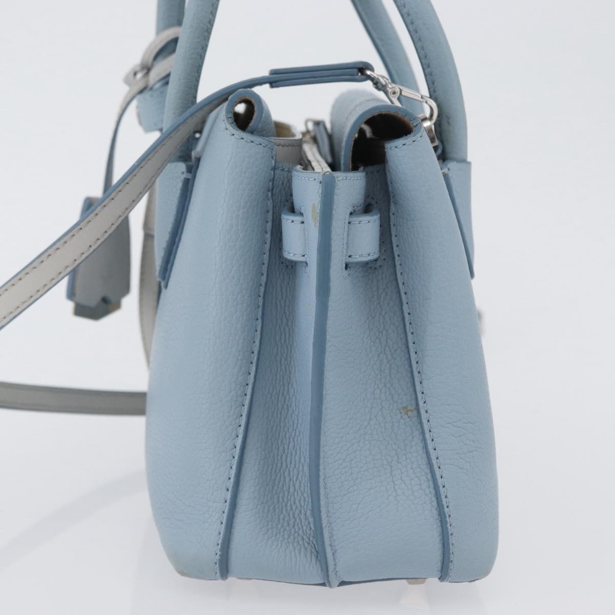 MCM Hand Bag Leather 2way Light Blue Silver Auth BA10842V