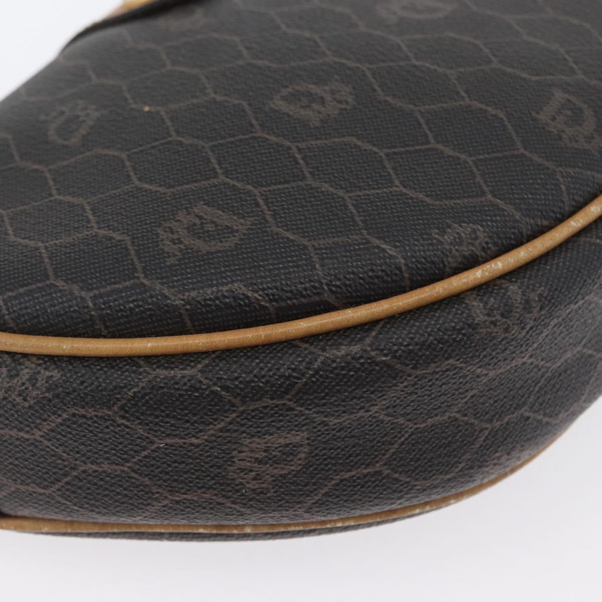 Christian Dior Honeycomb Canvas Shoulder Bag PVC Black Gold Auth BA10846