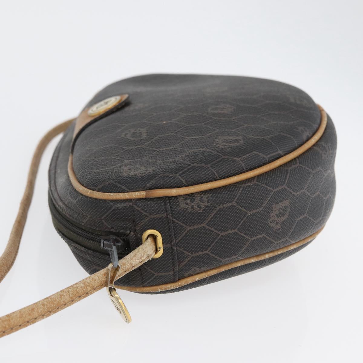 Christian Dior Honeycomb Canvas Shoulder Bag PVC Black Gold Auth BA10846