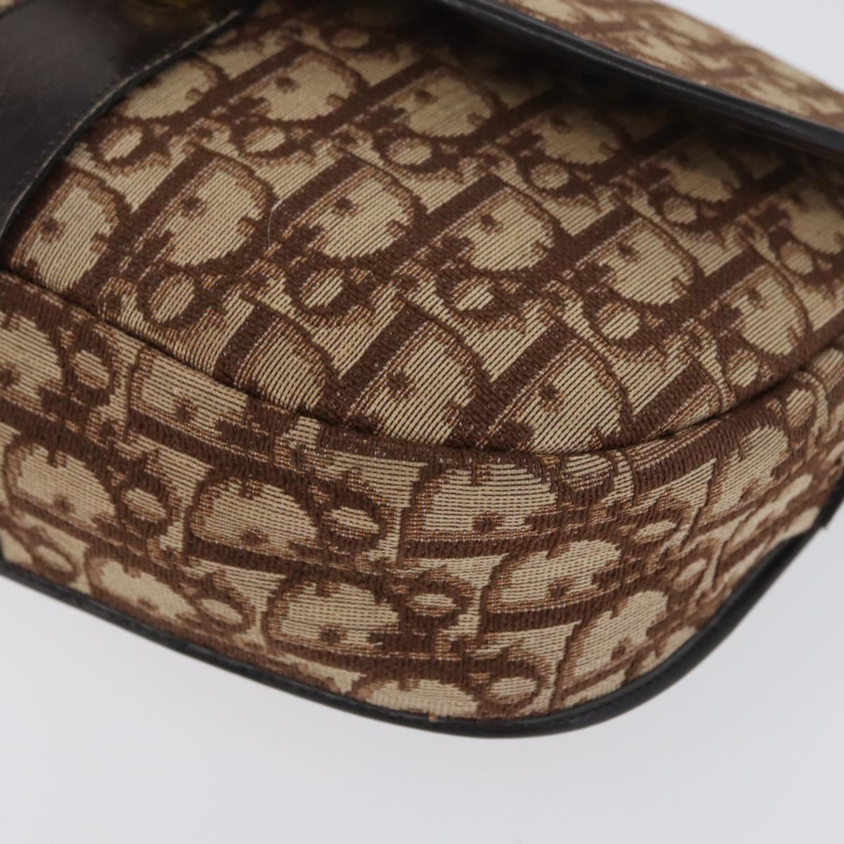 Christian Dior Trotter Canvas Shoulder Bag Beige Gold Auth BA10847