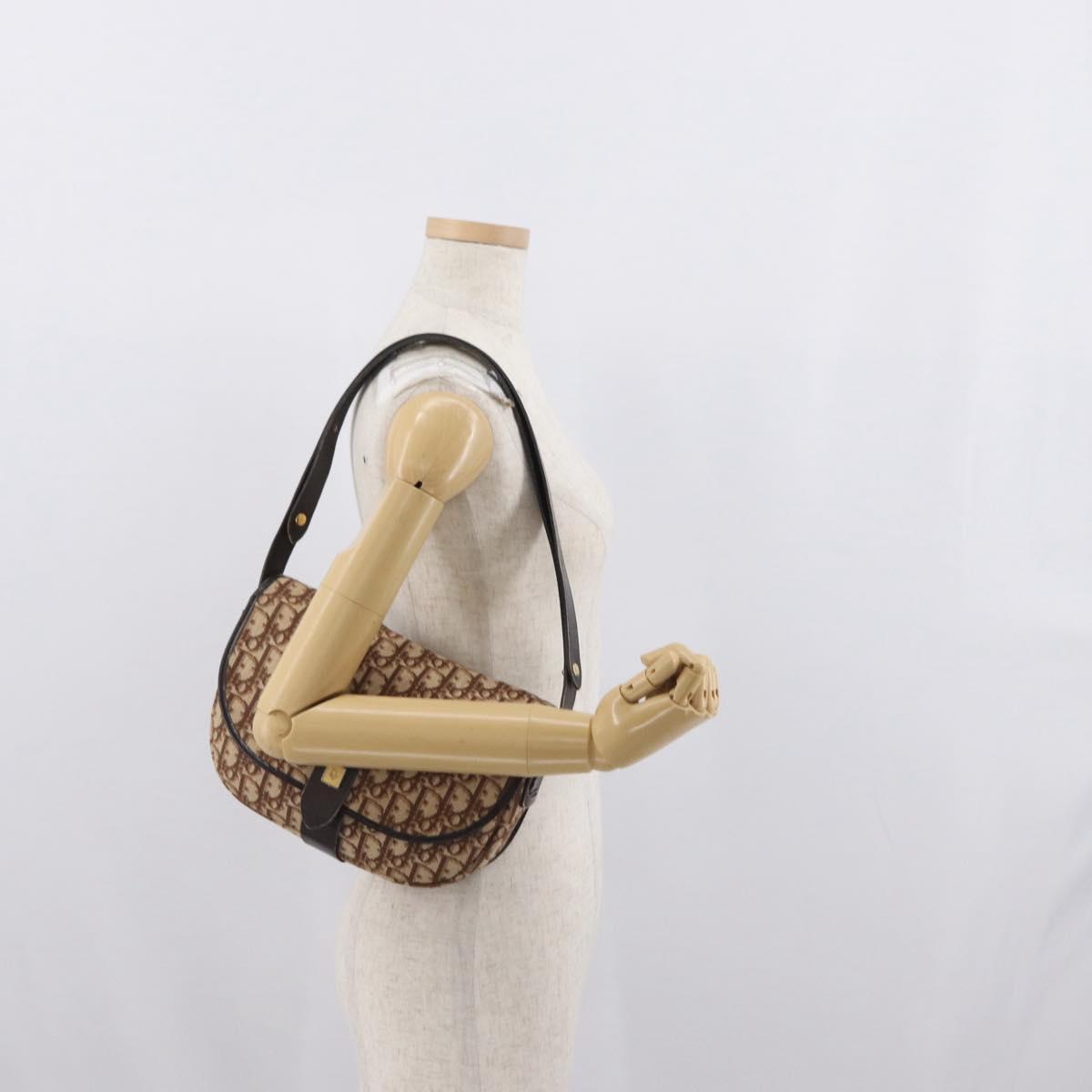 Christian Dior Trotter Canvas Shoulder Bag Beige Gold Auth BA10847