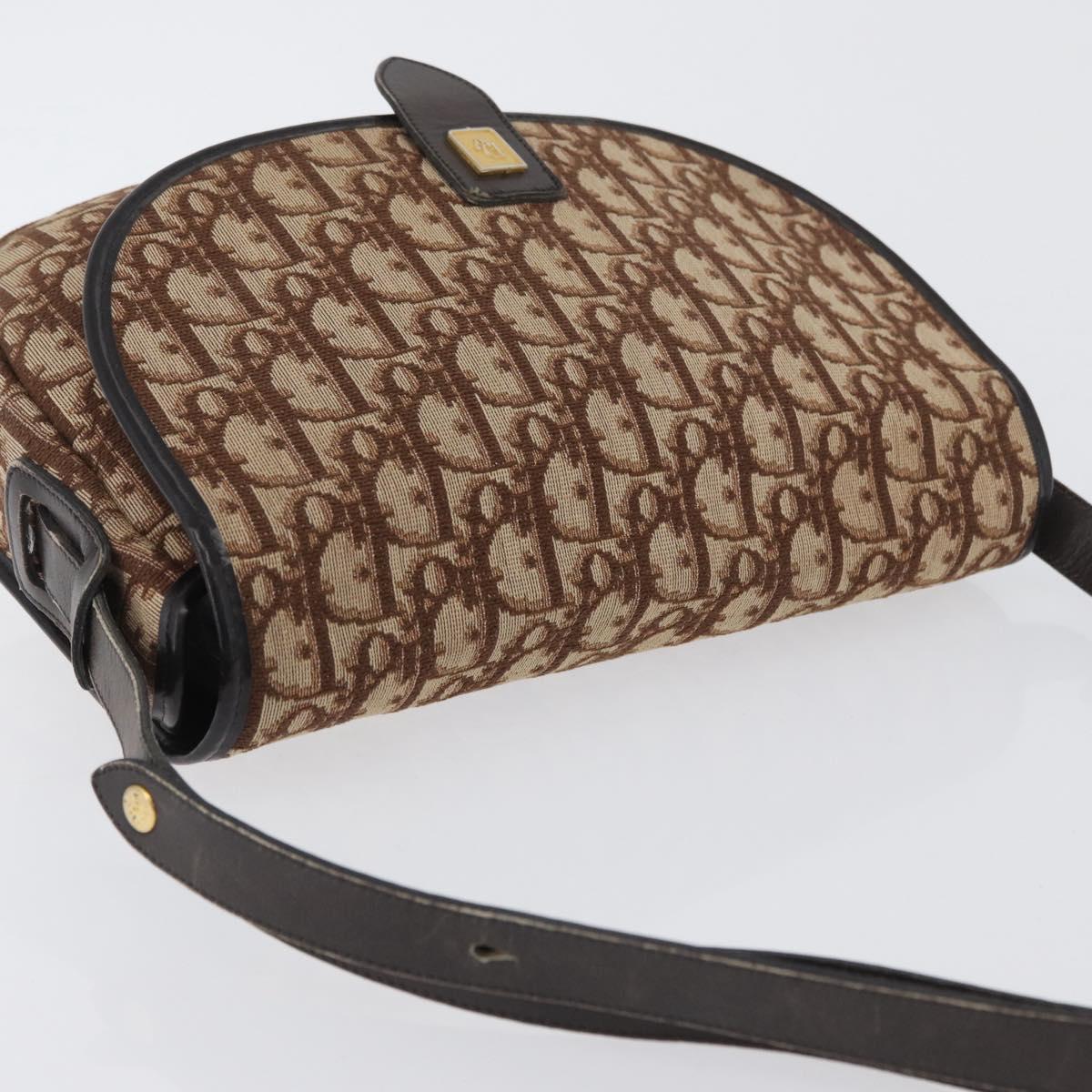 Christian Dior Trotter Canvas Shoulder Bag Beige Gold Auth BA10847