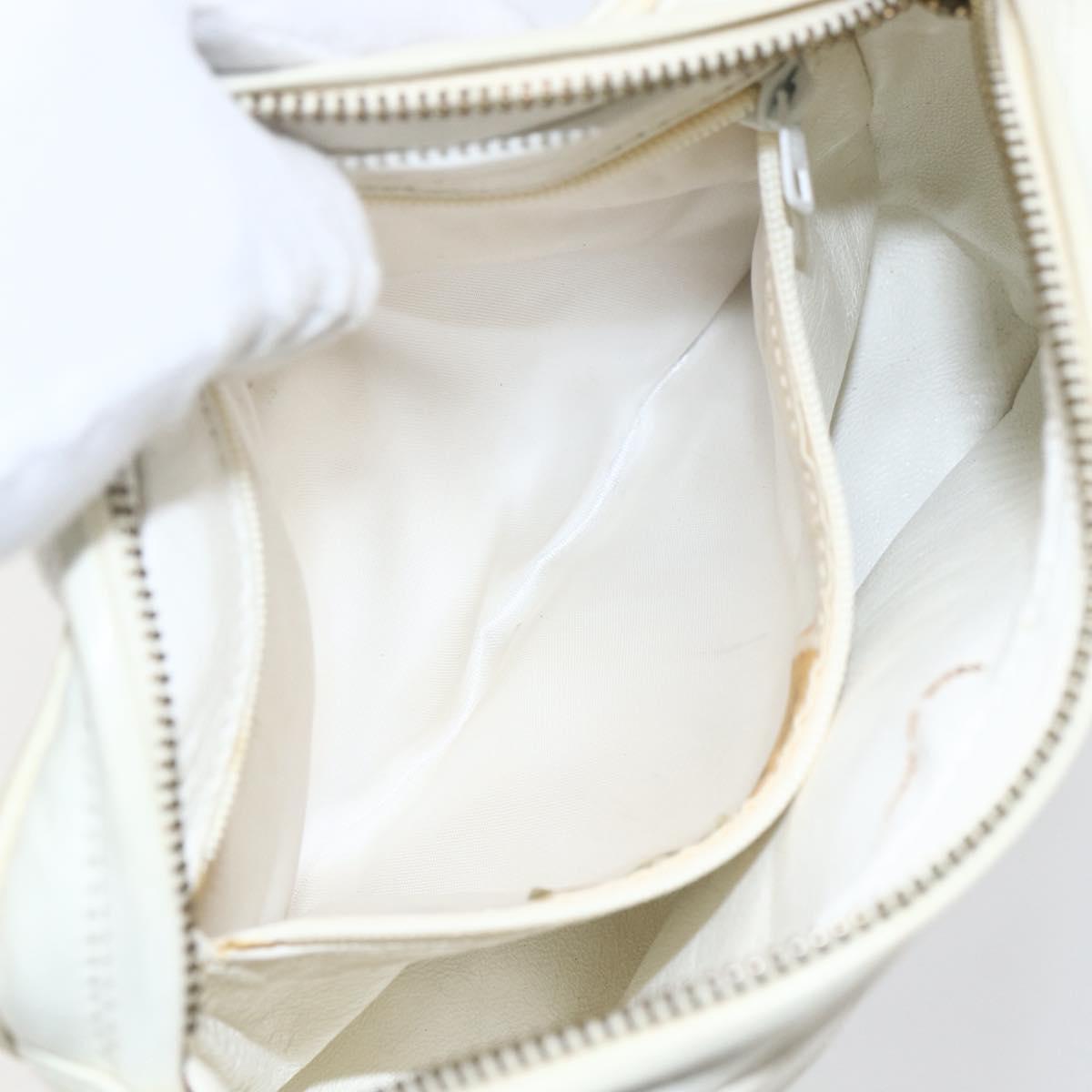 CHANEL Matelasse Shoulder Bag Leather White Gold CC Auth BA10848