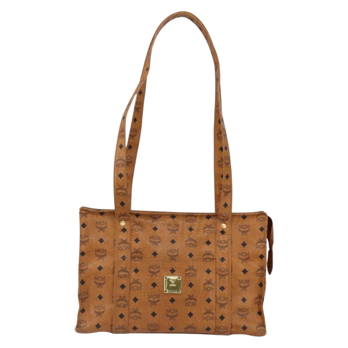 MCM Vicetos Logogram Shoulder Bag PVC Leather Brown Gold Auth BA10851