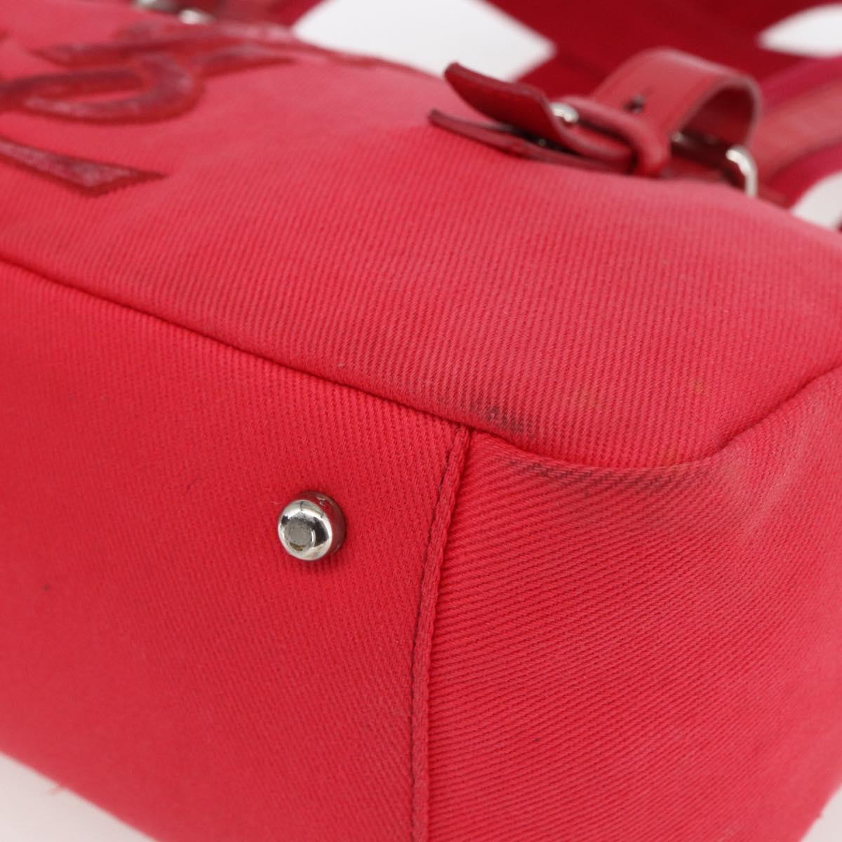 SAINT LAURENT Hand Bag Canvas Red Silver 129360 Auth BA10853