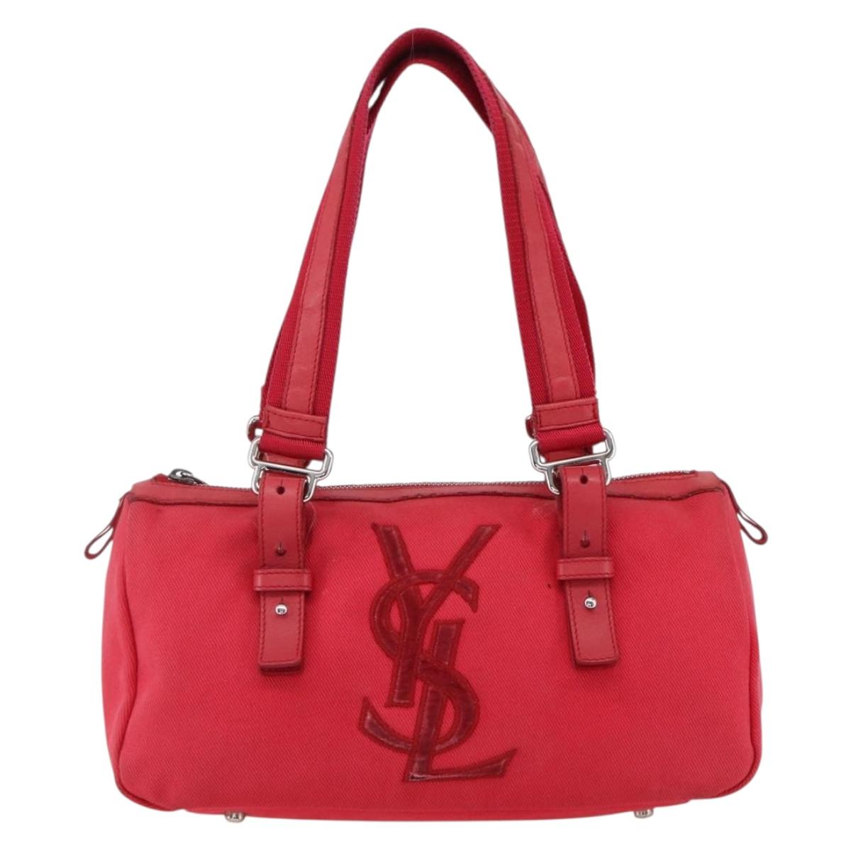 SAINT LAURENT Hand Bag Canvas Red Silver 129360 Auth BA10853