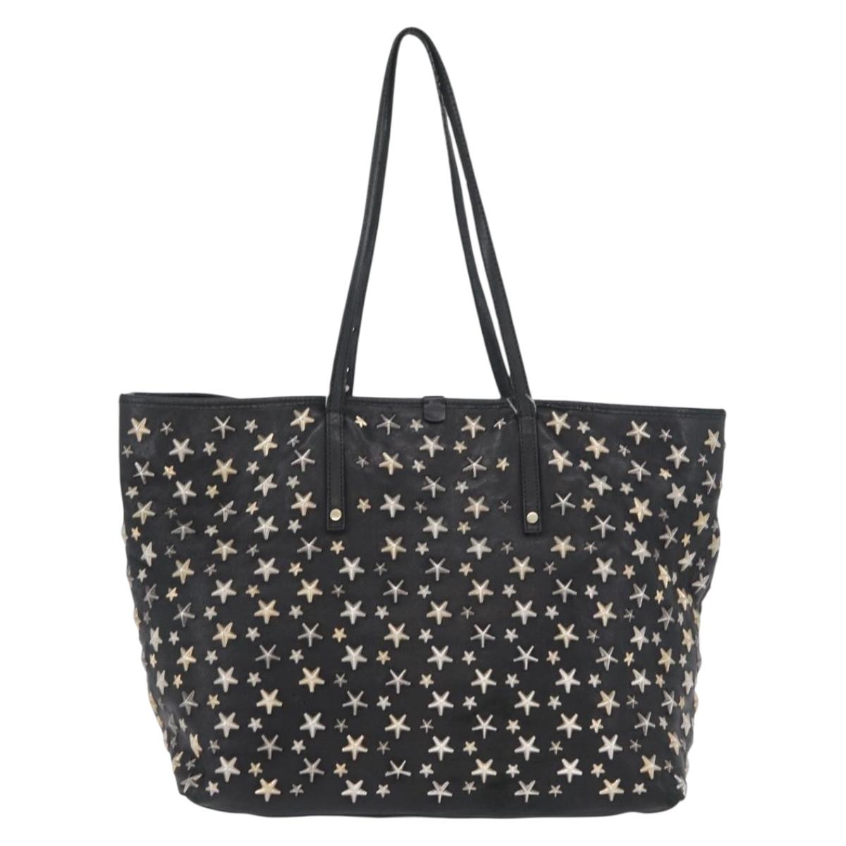 Jimmy Choo Tote Bag Leather Black Gold Auth BA10854