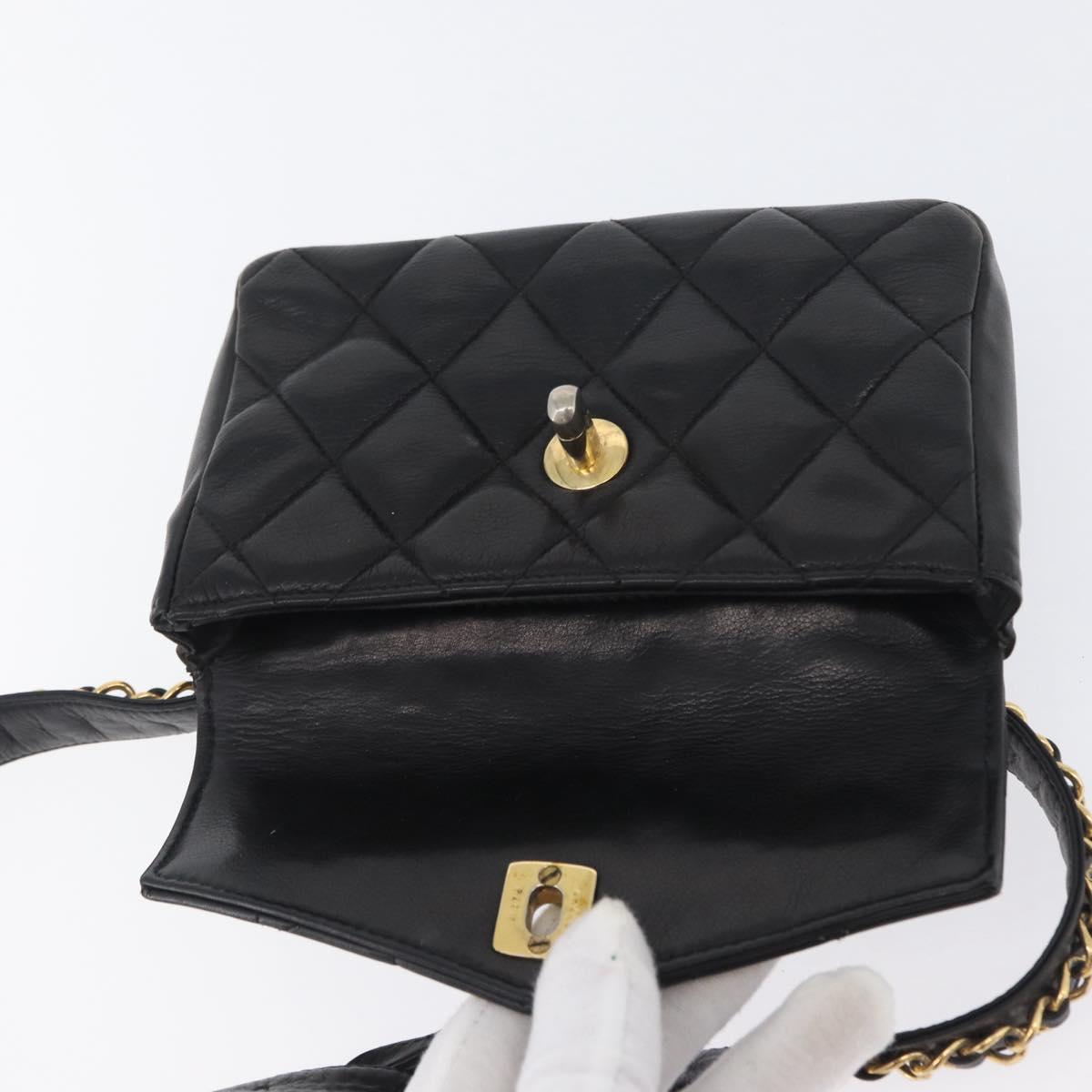CHANEL Matelasse Waist Bag Leather Black Gold CC Auth BA10856
