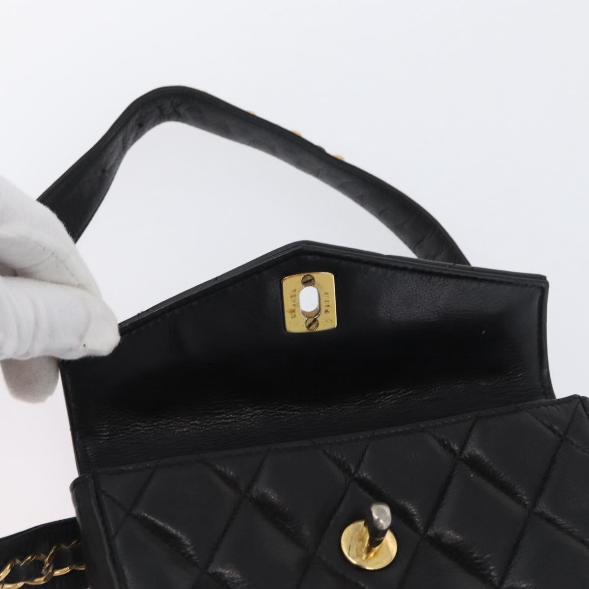 CHANEL Matelasse Waist Bag Leather Black Gold CC Auth BA10856