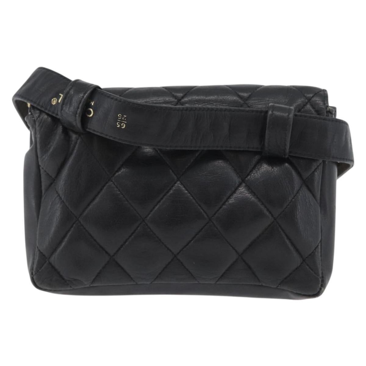 CHANEL Matelasse Waist Bag Leather Black Gold CC Auth BA10856