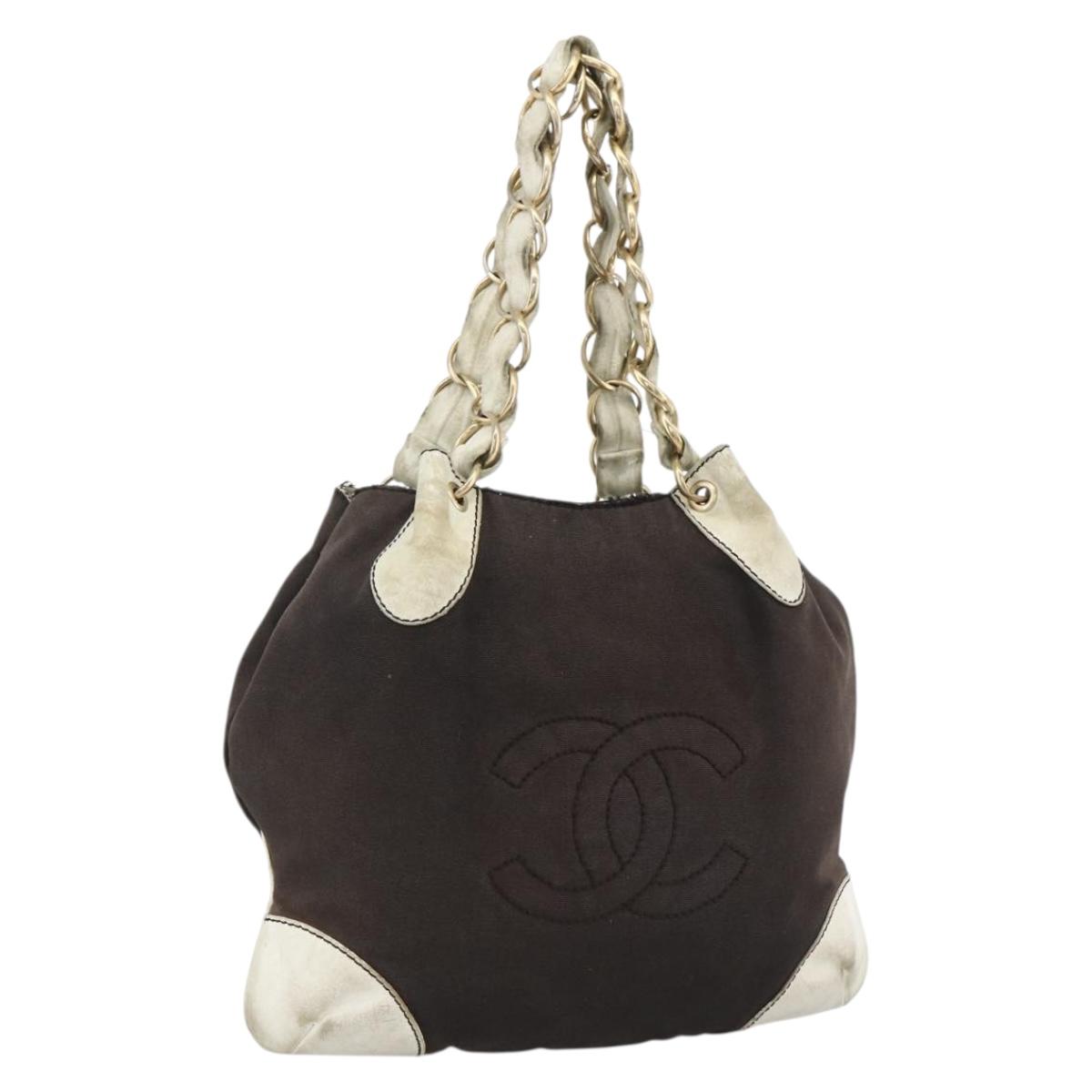 CHANEL COCO Mark Chain Shoulder Bag Canvas Black Gold CC Auth BA10872