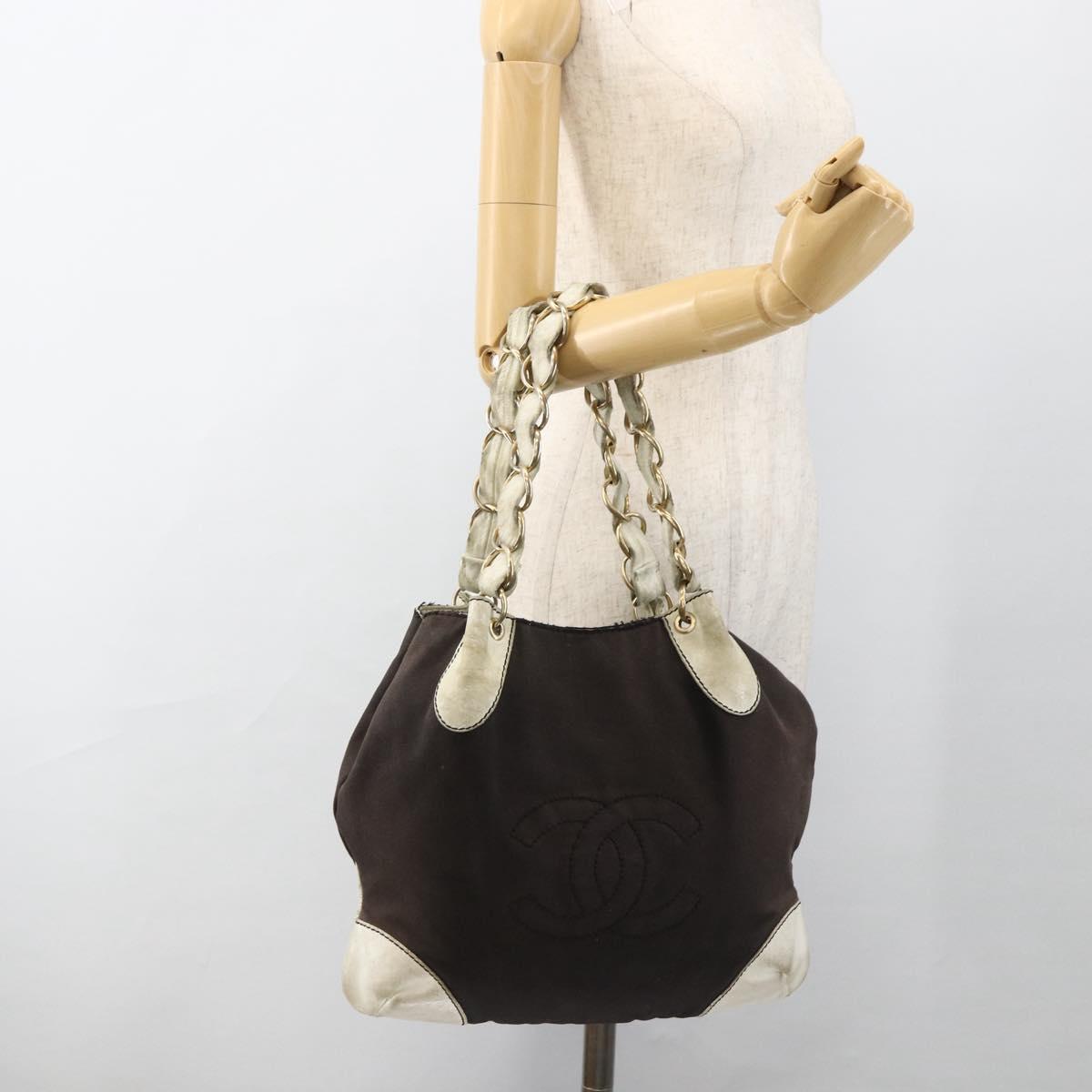 CHANEL COCO Mark Chain Shoulder Bag Canvas Black Gold CC Auth BA10872