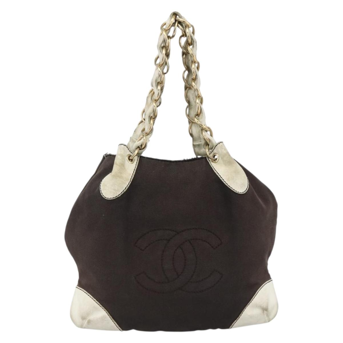 CHANEL COCO Mark Chain Shoulder Bag Canvas Black Gold CC Auth BA10872