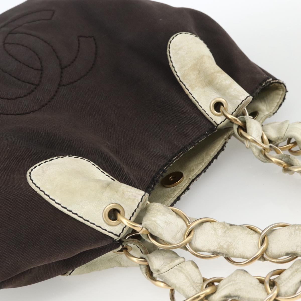 CHANEL COCO Mark Chain Shoulder Bag Canvas Black Gold CC Auth BA10872