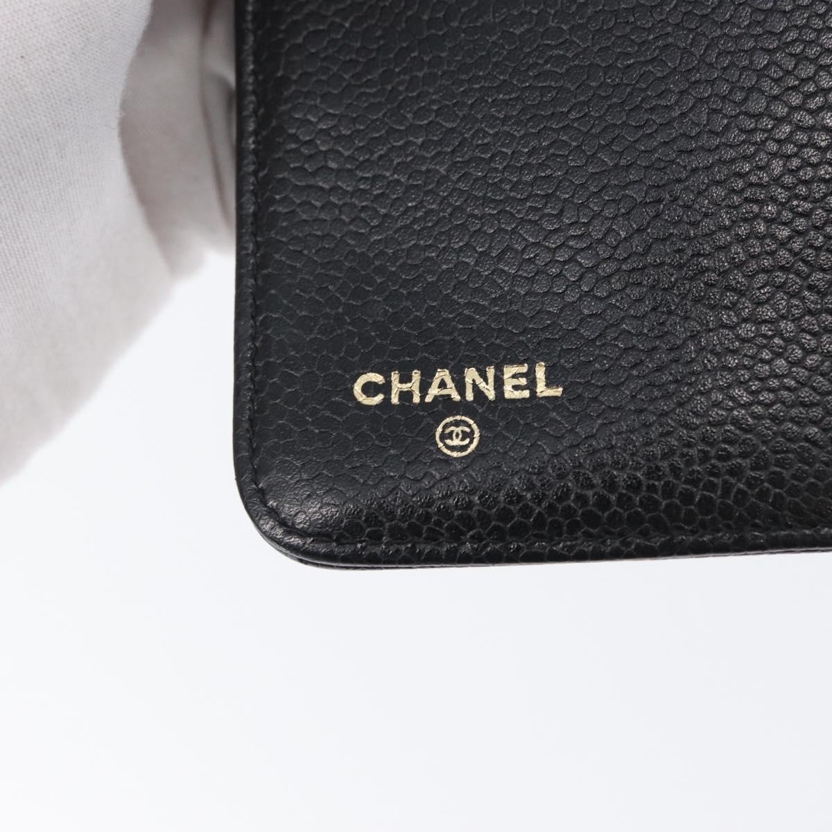 CHANEL Day Planner Cover Caviar Skin Black Gold CC Auth BA10875