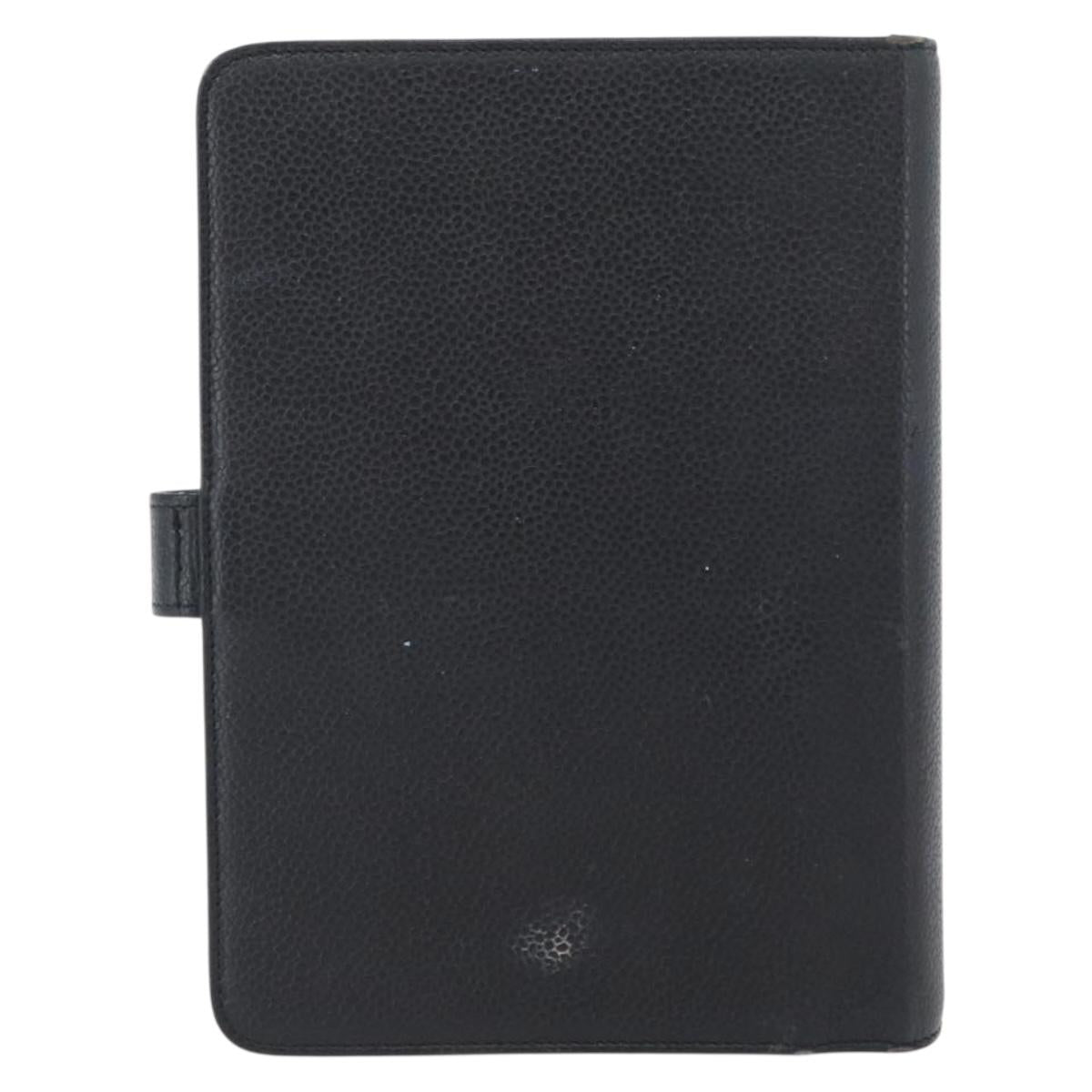 CHANEL Day Planner Cover Caviar Skin Black Gold CC Auth BA10875