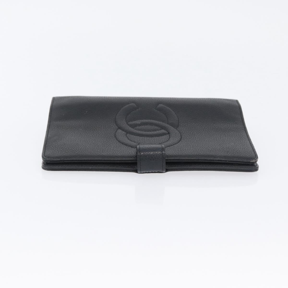 CHANEL Day Planner Cover Caviar Skin Black Gold CC Auth BA10875
