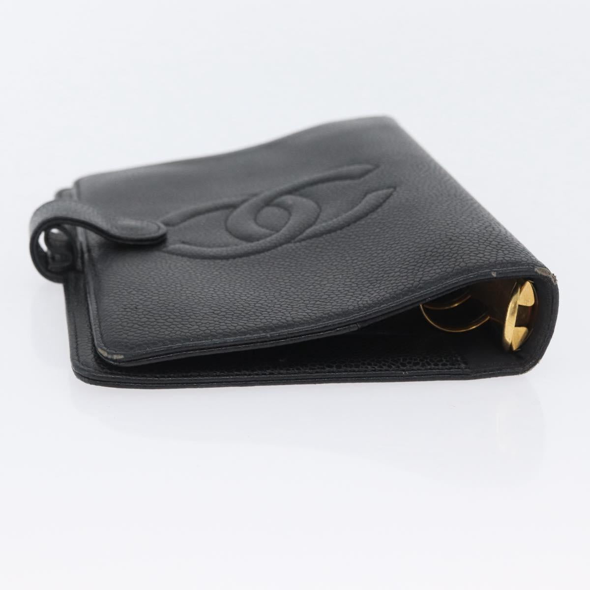CHANEL Day Planner Cover Caviar Skin Black Gold CC Auth BA10875