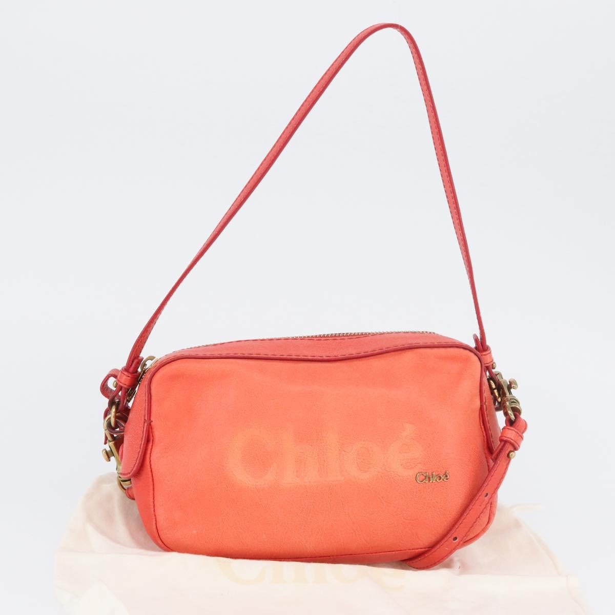 Chloe Shoulder Bag Leather 2way Red Gold Auth BA10876