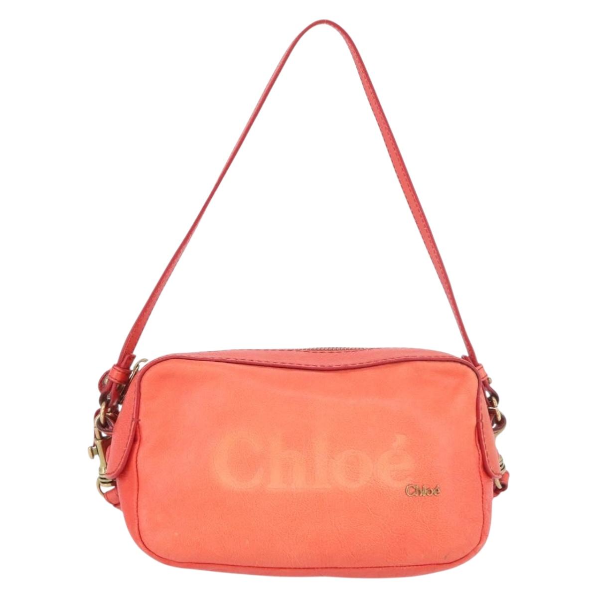 Chloe Shoulder Bag Leather 2way Red Gold Auth BA10876
