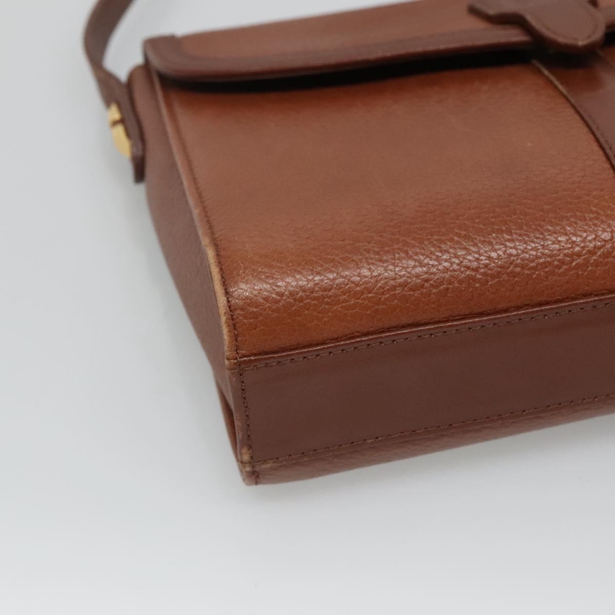 Burberrys Shoulder Bag Leather Brown Gold Auth BA1088