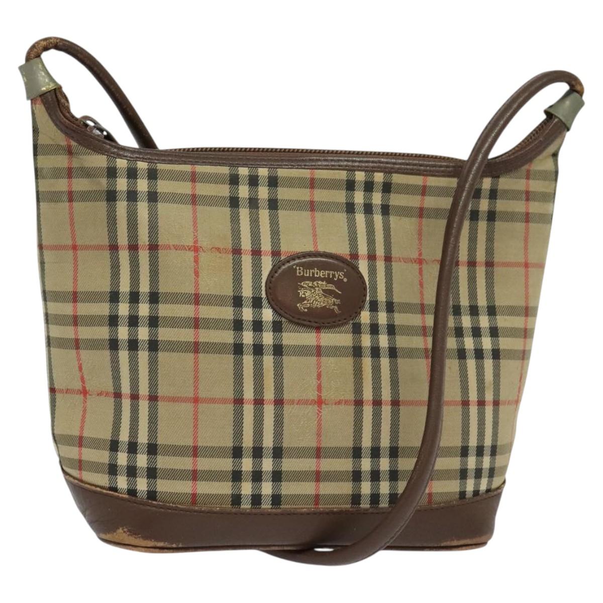 Burberrys Nova Check Shoulder Bag Canvas Brown Gold Auth BA1089