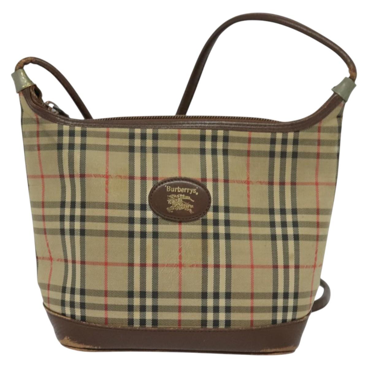 Burberrys Nova Check Shoulder Bag Canvas Brown Gold Auth BA1089