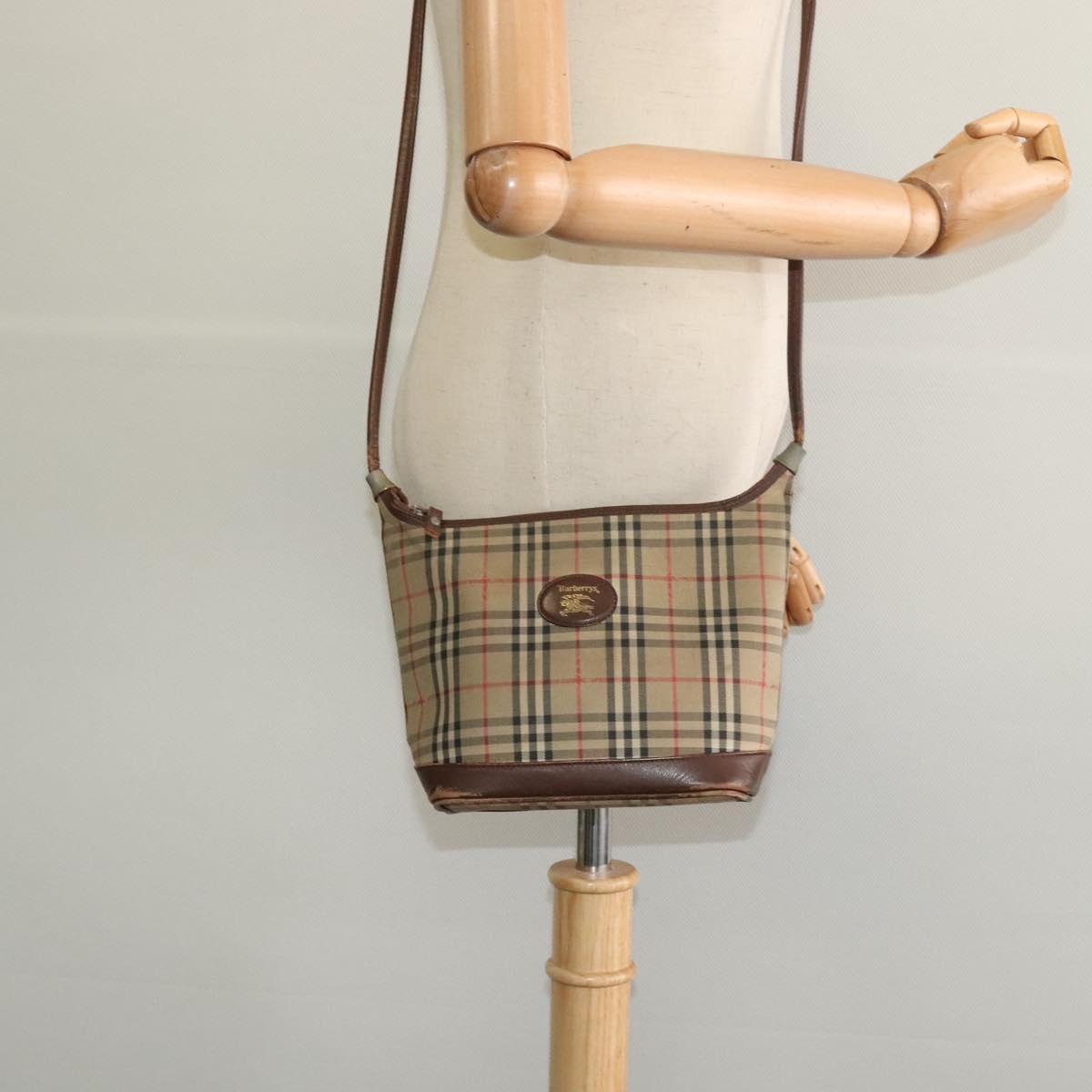 Burberrys Nova Check Shoulder Bag Canvas Brown Gold Auth BA1089