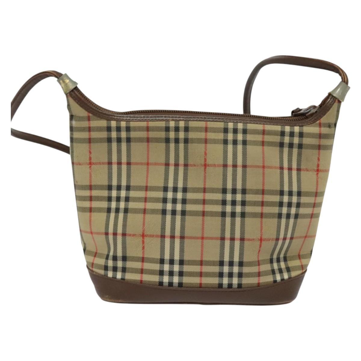 Burberrys Nova Check Shoulder Bag Canvas Brown Gold Auth BA1089