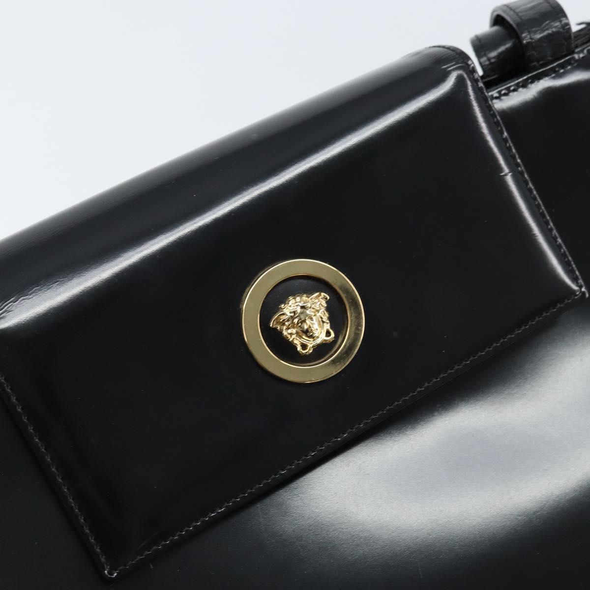 Gianni Versace Tote Bag Patent leather Black Gold Auth BA10900